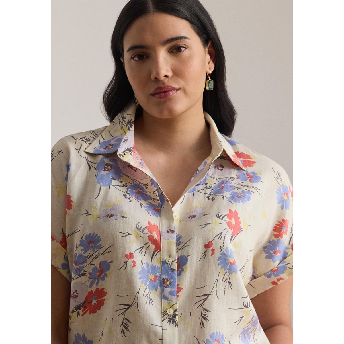 Plus Size Relaxed Fit Floral Short-Sleeve Shirt - 2