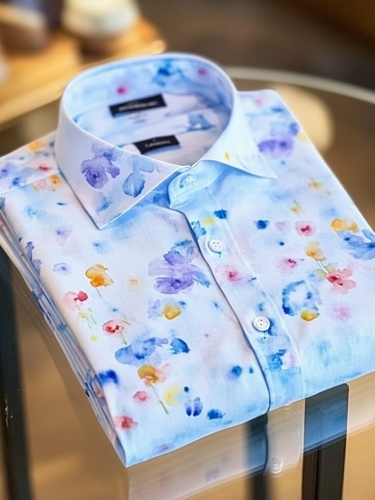 Camisa ejecutivo casual Watercolor floral solapa de manga corta para hombre