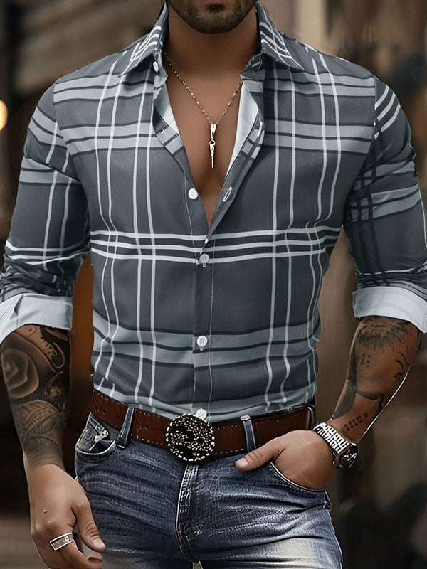 Camisa a cuadros ejecutivo de manga larga para hombre