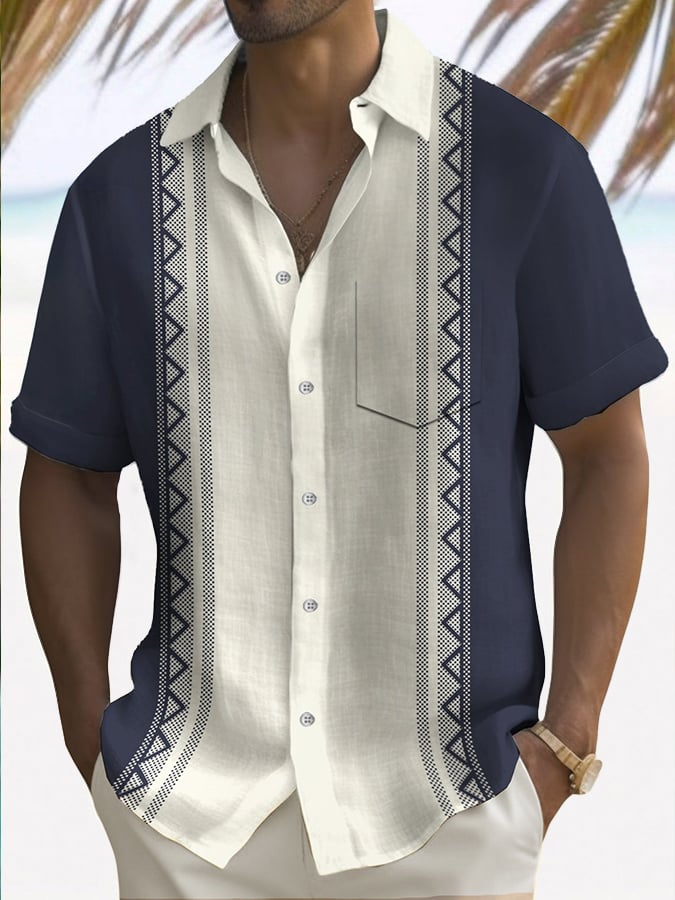 Camisa retro Vacation Style estampado casual (With Pockets) para hombre