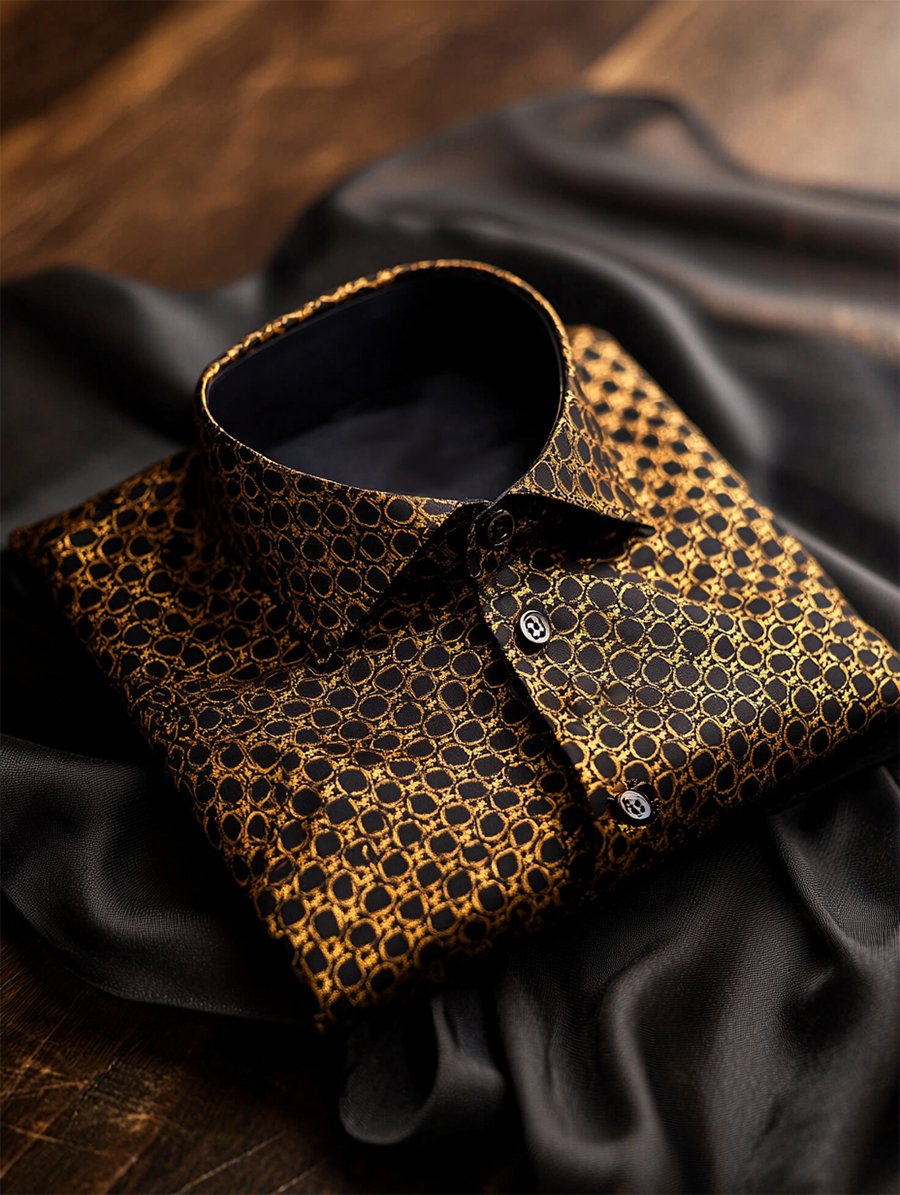 Camisa satén Luxe de manga larga con botones para hombre