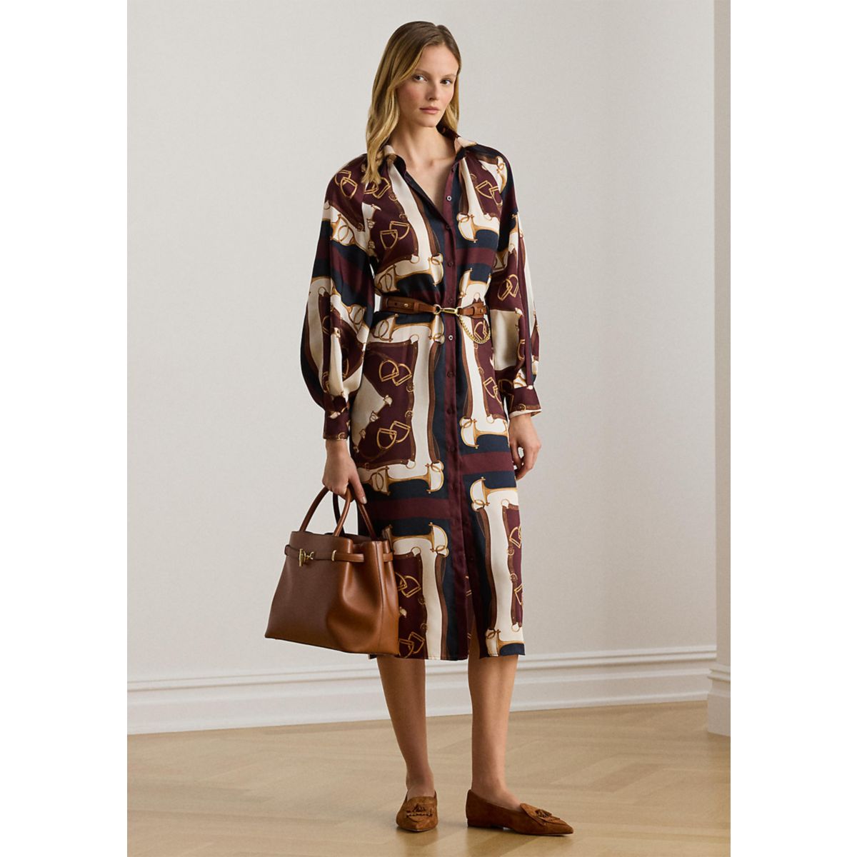 Women's Equestrian-Print Twill Midi Shirtdress - 1