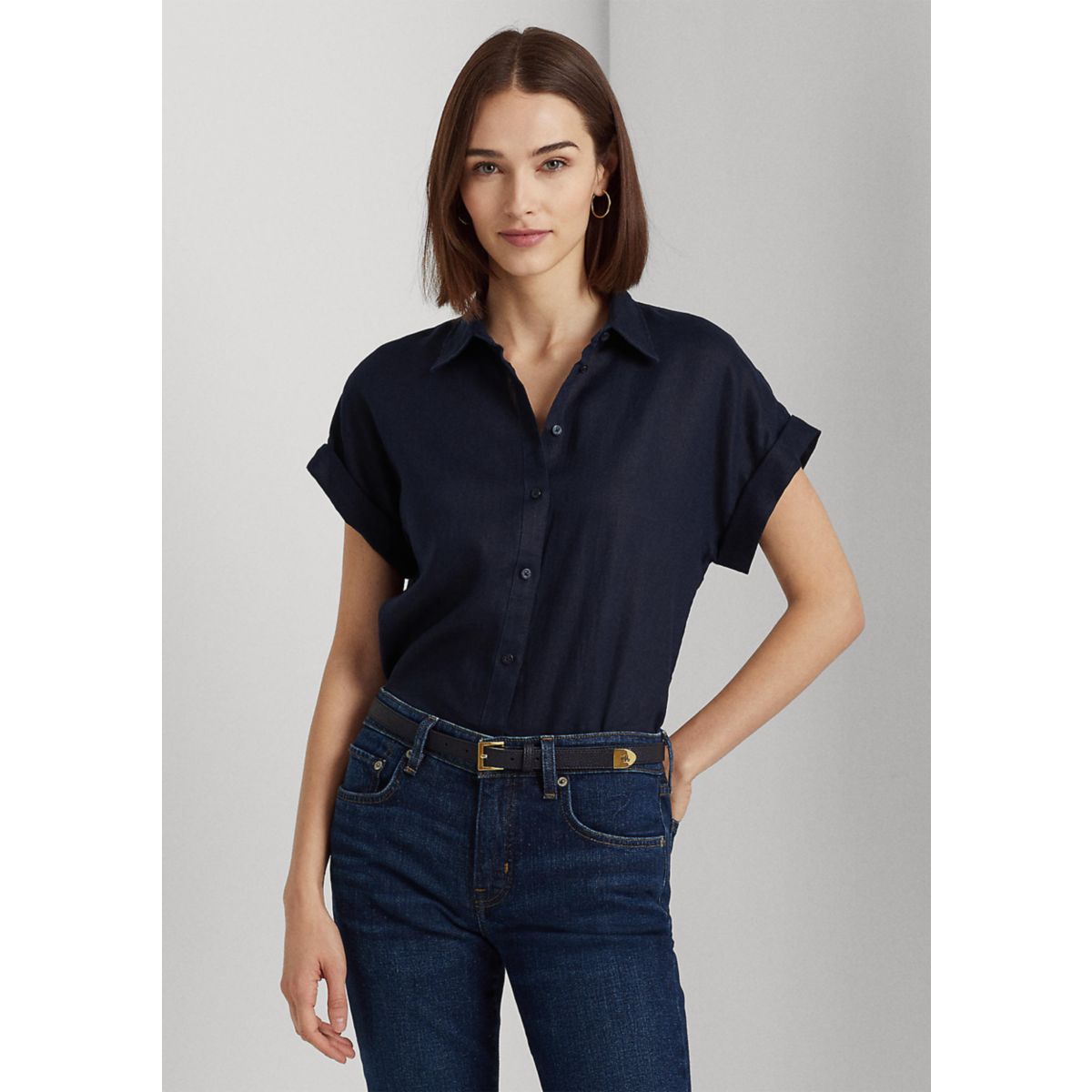 Women's Relaxed Fit Linen Short Sleeve Shirt - 5