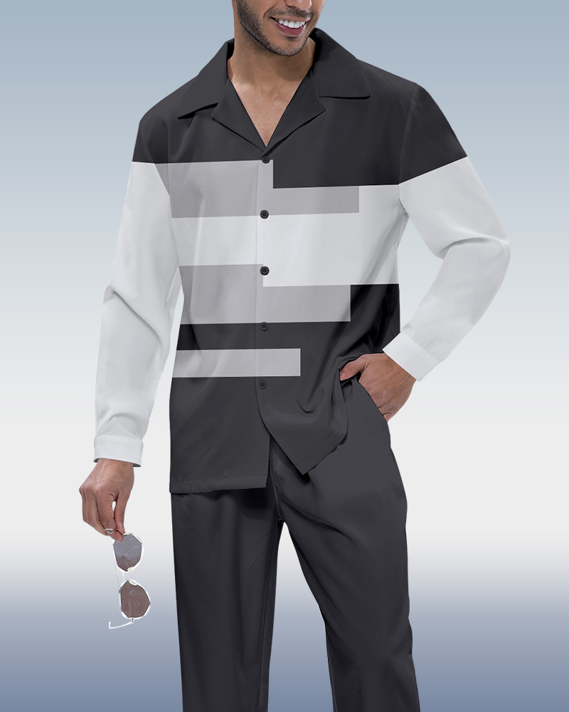 Camisa en bloques de color estampado de manga larga Walking Suit 442 para hombre