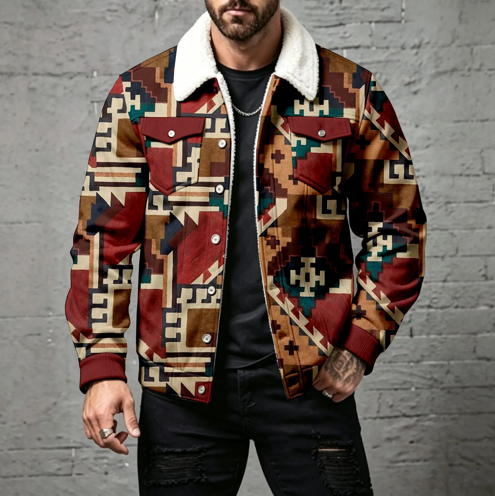 para hombre casual Geometric-Print Button-Front Cardigan
