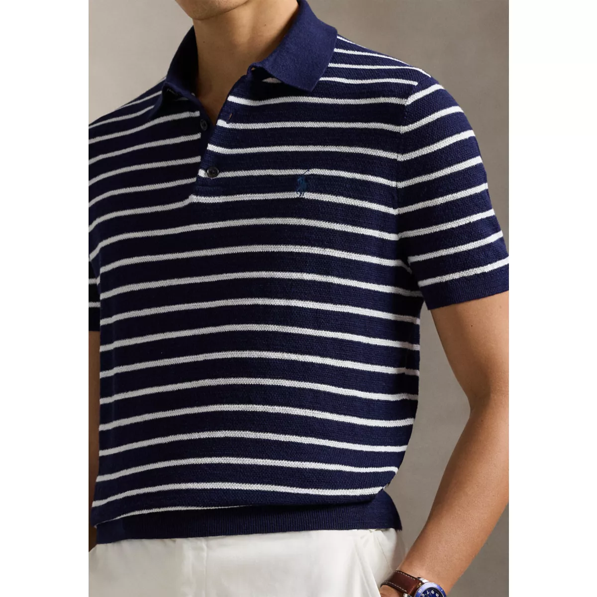Striped Cotton-Linen Polo-Collar Sweater - 3
