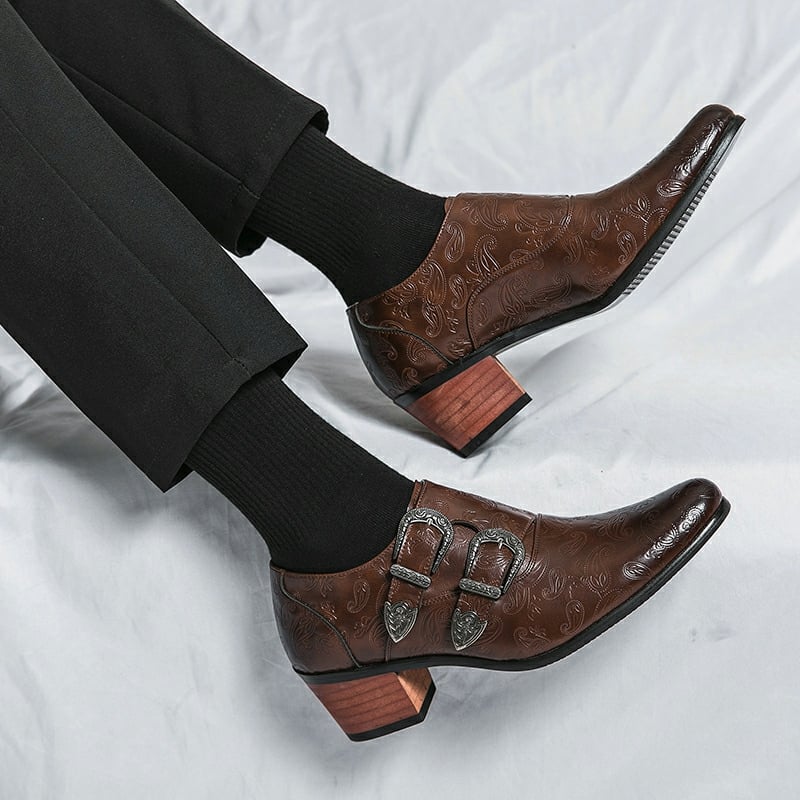 Zapatos Chunky Heel Sculpted de moda casual Buckle cuero para hombre