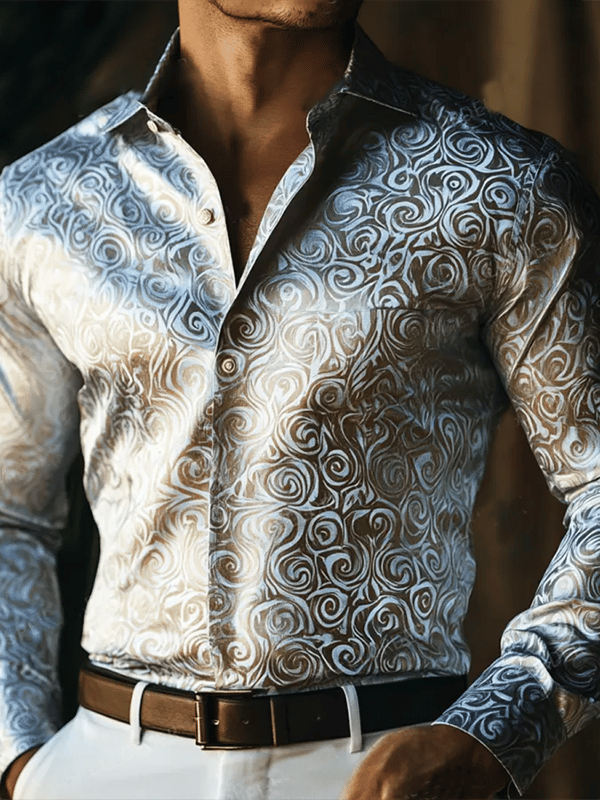 Camisa vintage estampado de manga larga para hombre