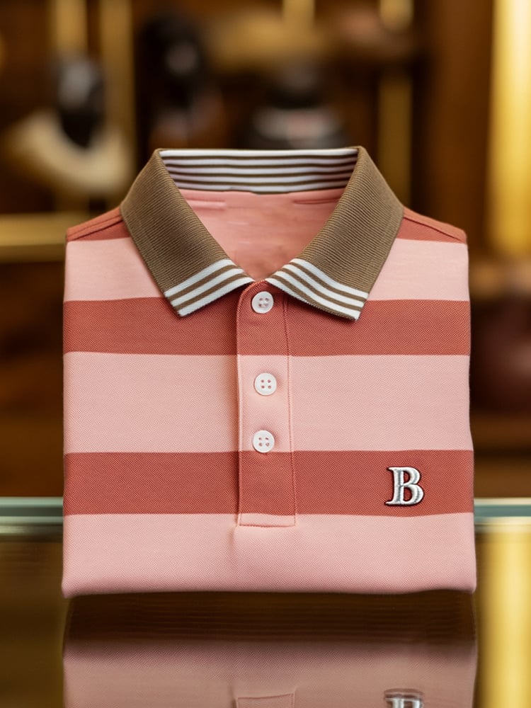 Camisa polo ejecutivo casual a rayas Button de manga corta para hombre