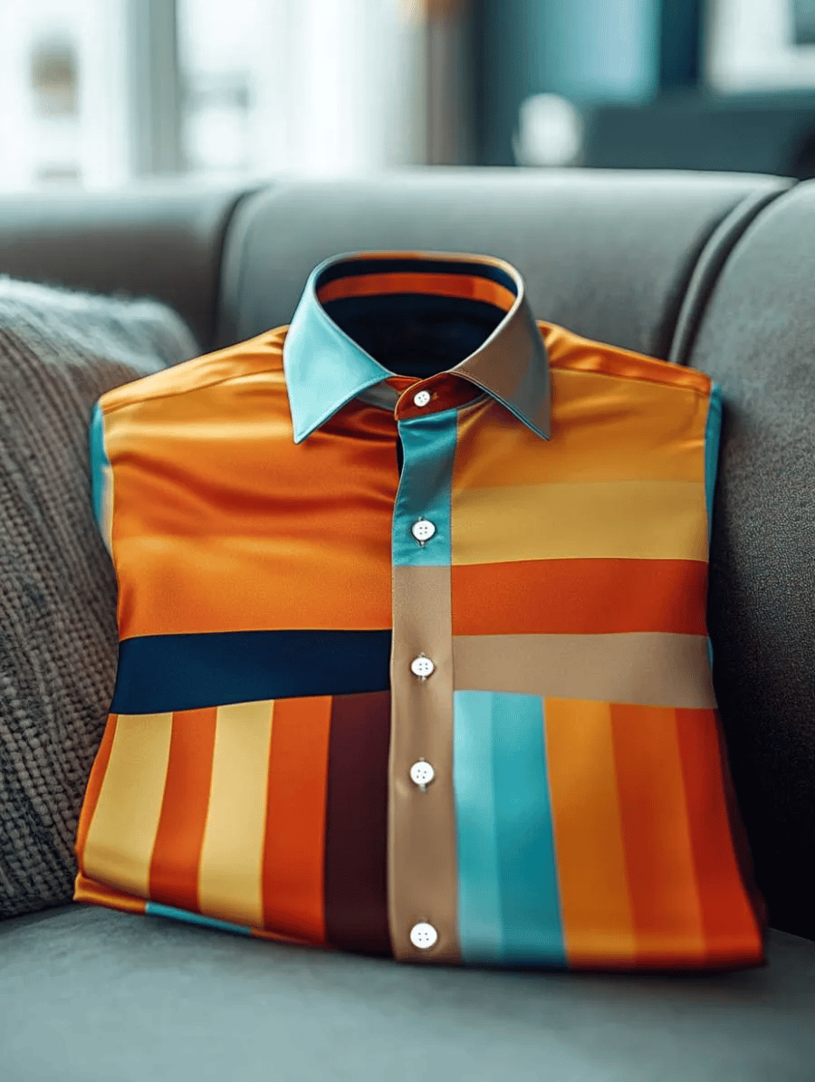 Camisa satén de lujo ejecutivo a cuadros de manga larga para hombre