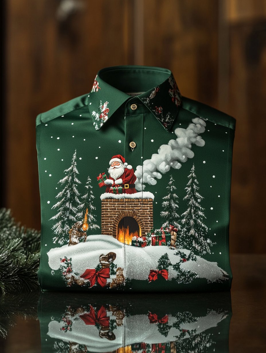 Camisa Christmas estampado de manga larga para hombre