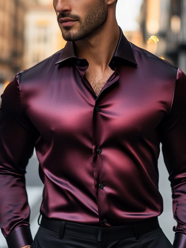 Camisa ejecutivo de lujo de color sólido de manga larga para hombre