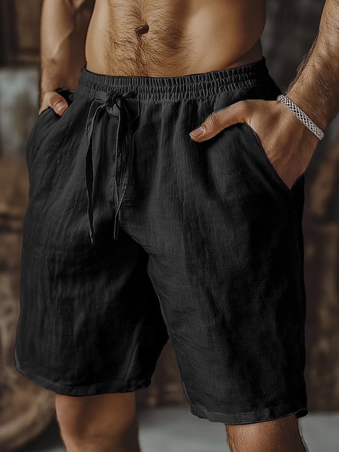 Pantalón retro de color sólido Design Elastic Waist Lace-Up casual para hombre