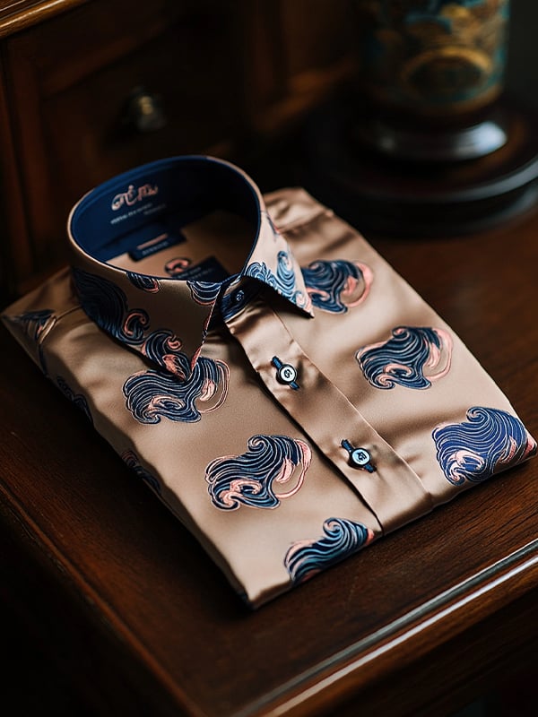 Camisa Wave estampado de manga corta con botones para hombre