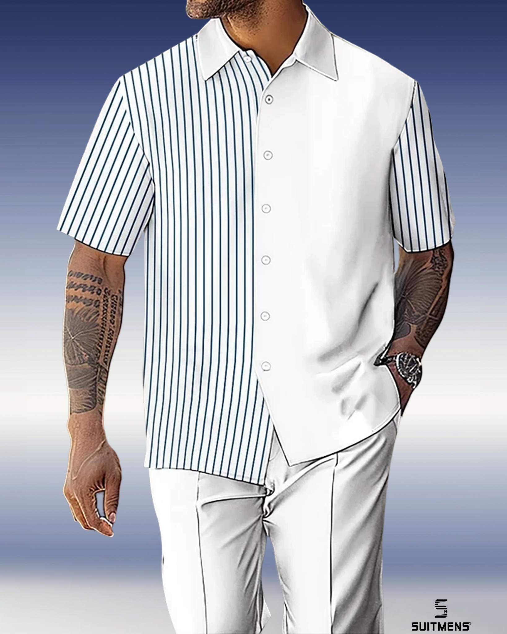 Camisa Gorgeous en bloques de color de manga corta Walking Suit 1073 para hombre