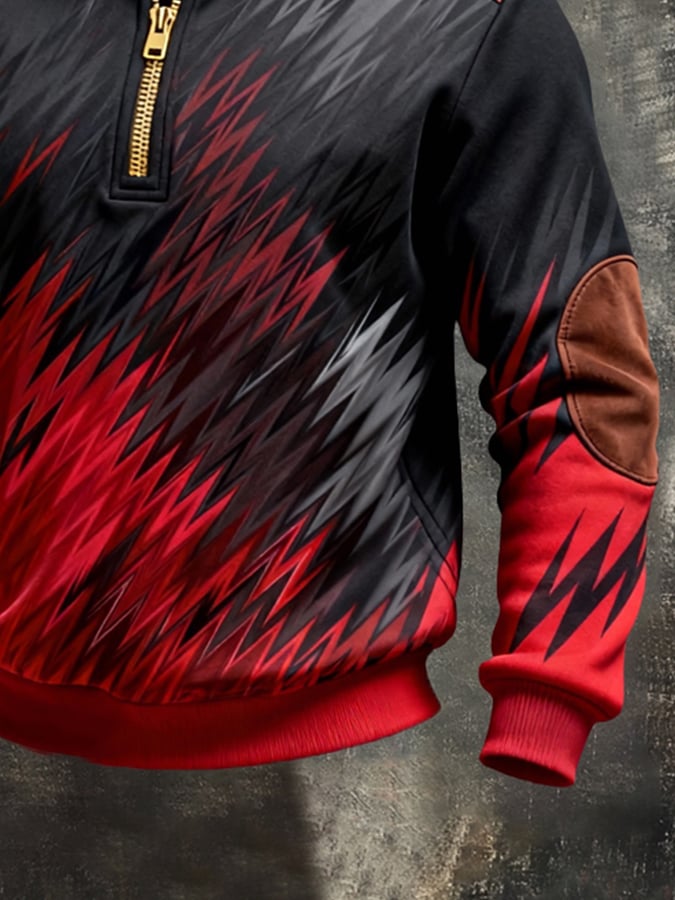 Sudadera retro en bloques de color estampado Color-Blocked con cierre para hombre