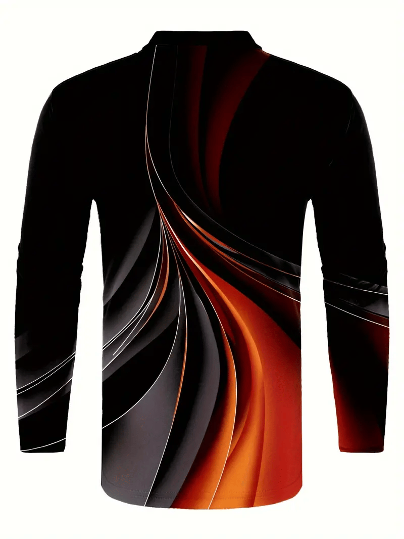 Camisa polo a rayas Luxe cierre Neck de manga larga para hombre