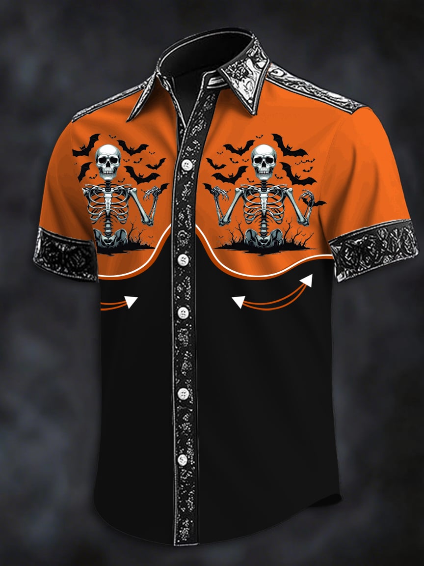 Camisa Dark Skull estampado casual de manga corta para hombre