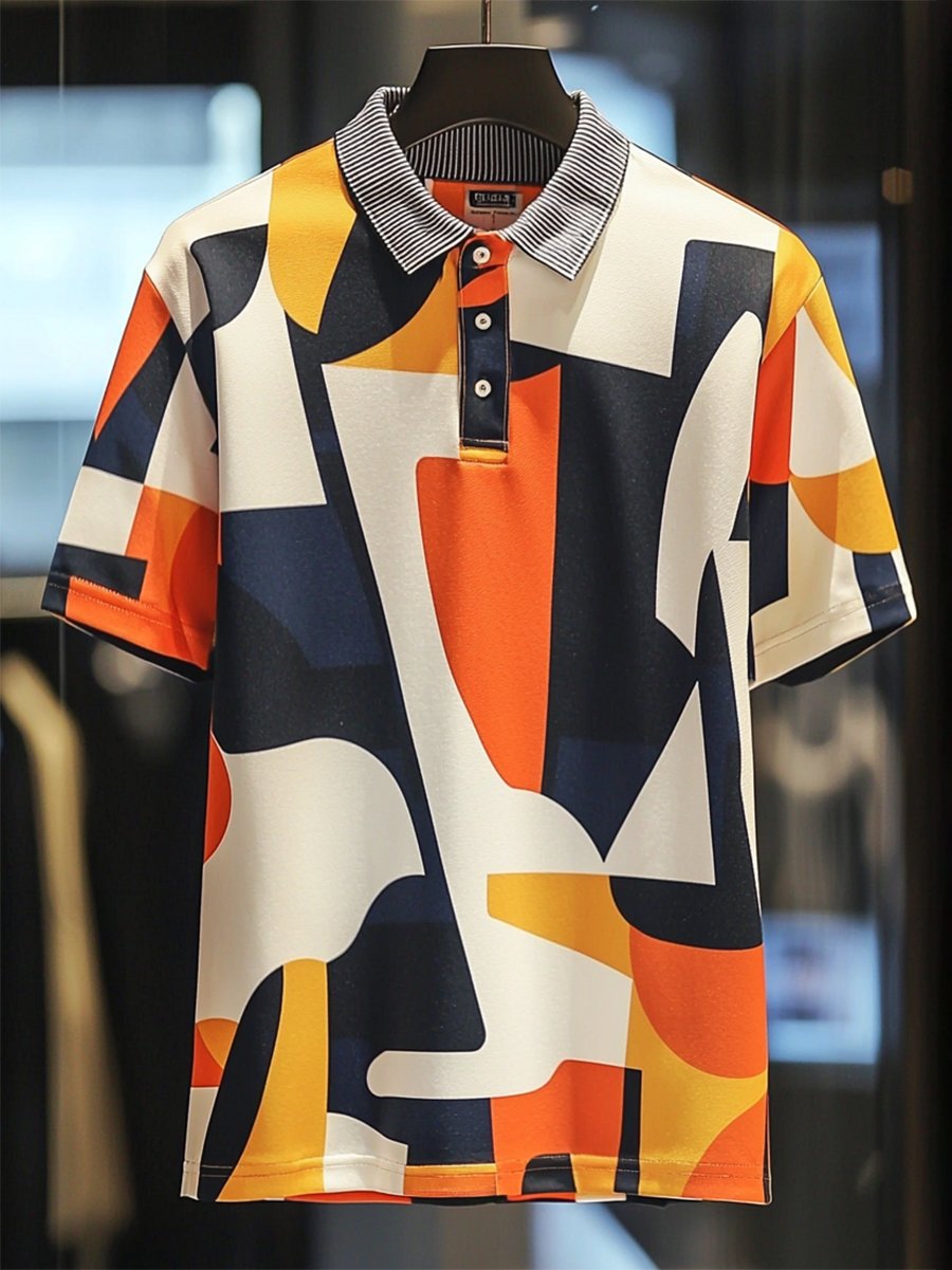 Camisa polo ejecutivo casual Bauhaus estampado Button de manga corta para hombre