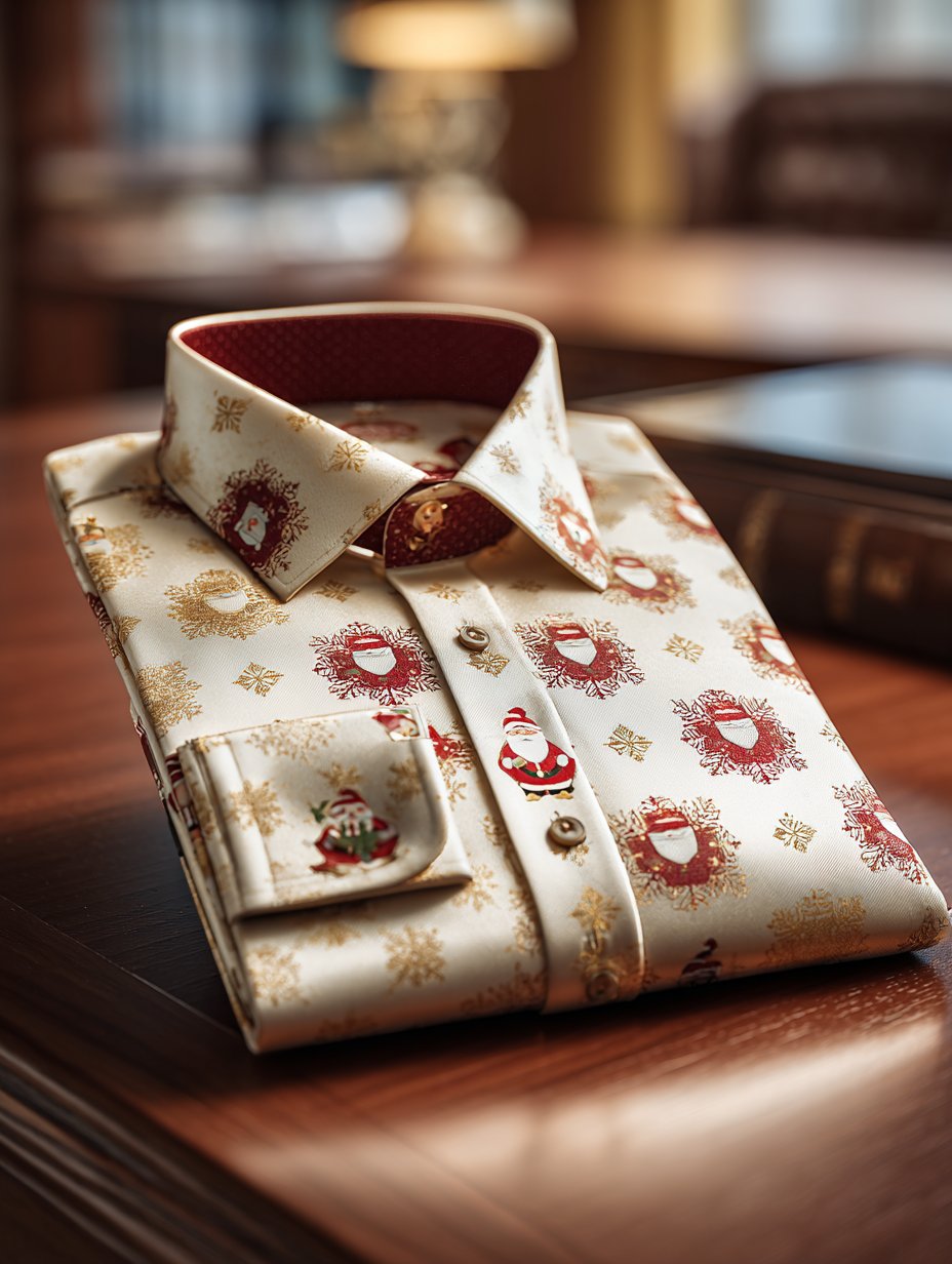 Camisa ejecutivo retro New Year Christmas estampado de manga larga para hombre