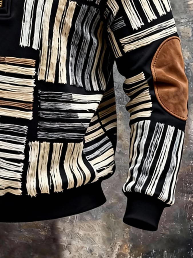 Sudadera retro en bloques de color estampado cierre para hombre