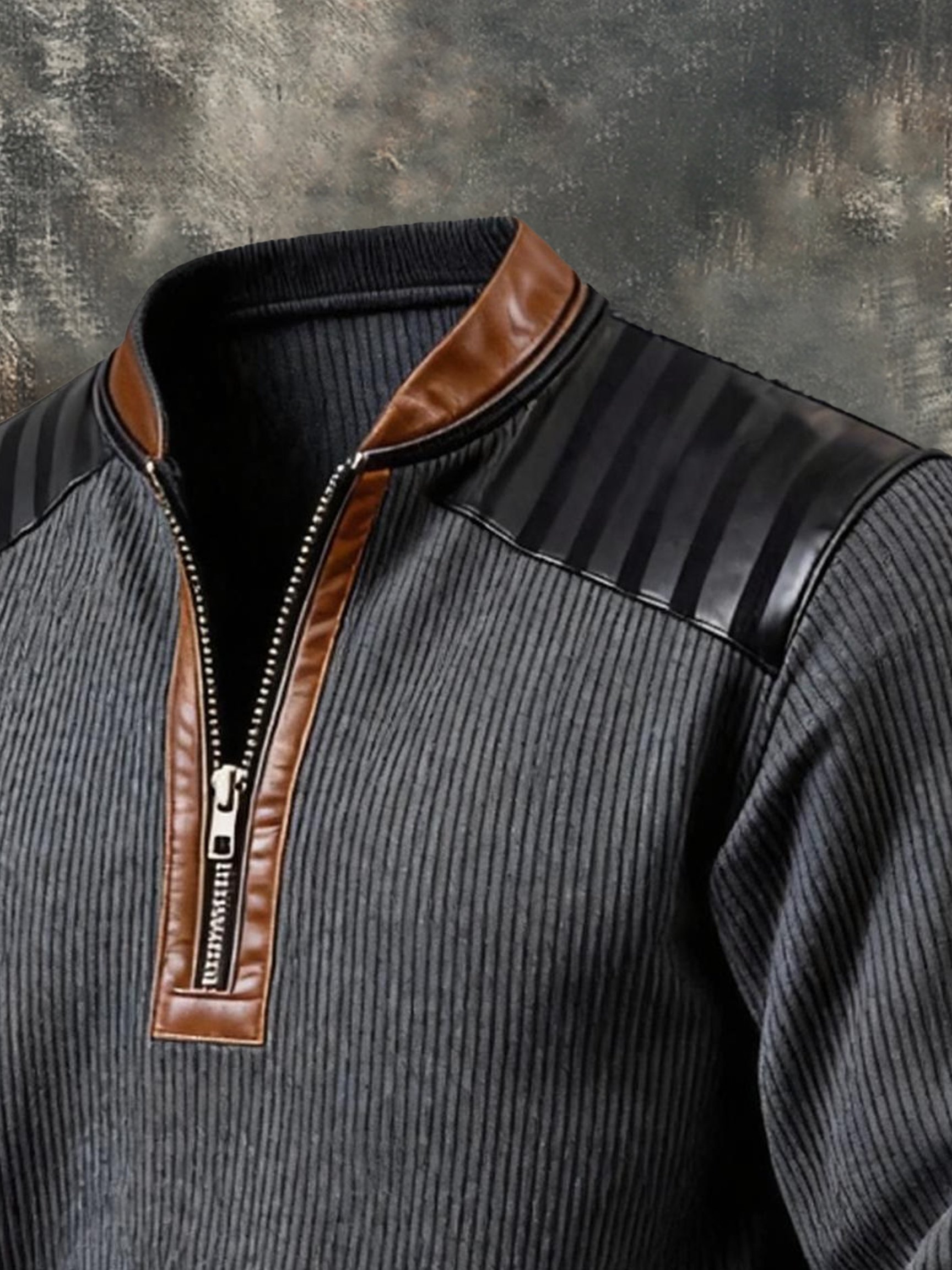 Sudadera vintage Color-Block estampado con cierre con gorrasucha para hombre