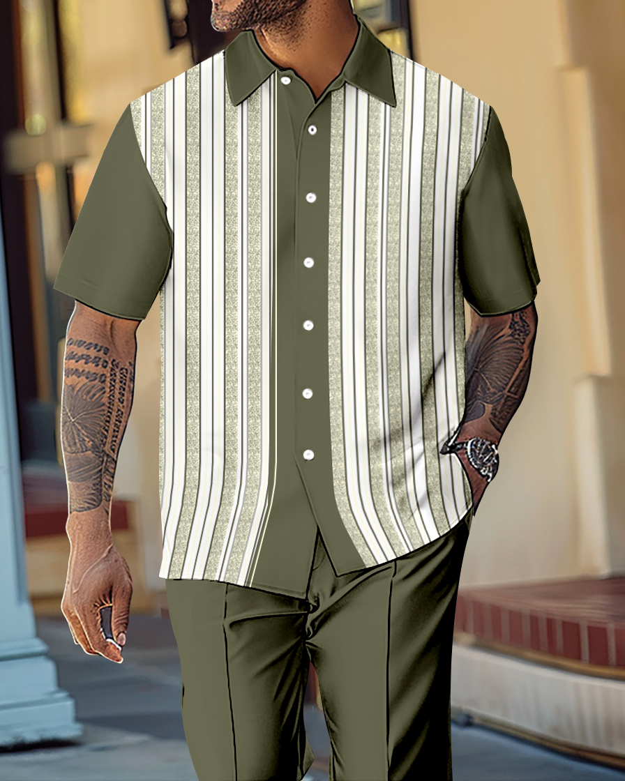 Camisa retro colorblock estampado de manga corta walking Suit 1103 para hombre