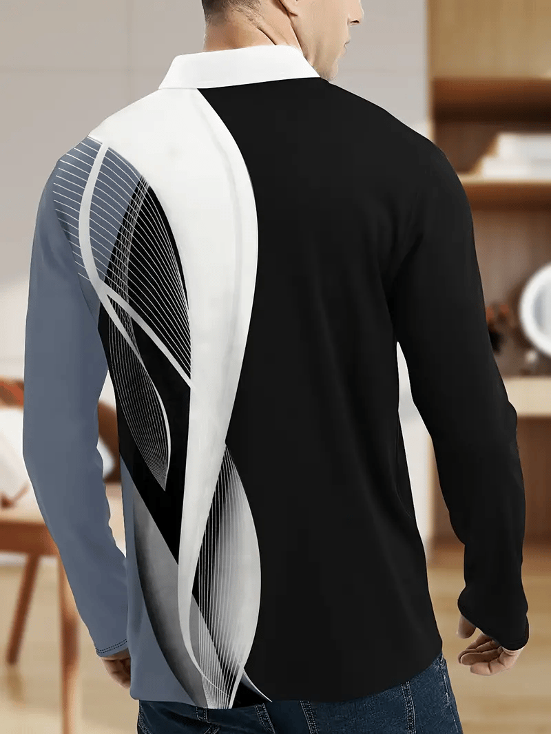 Camisa polo ejecutivo casual a rayas de manga larga para hombre