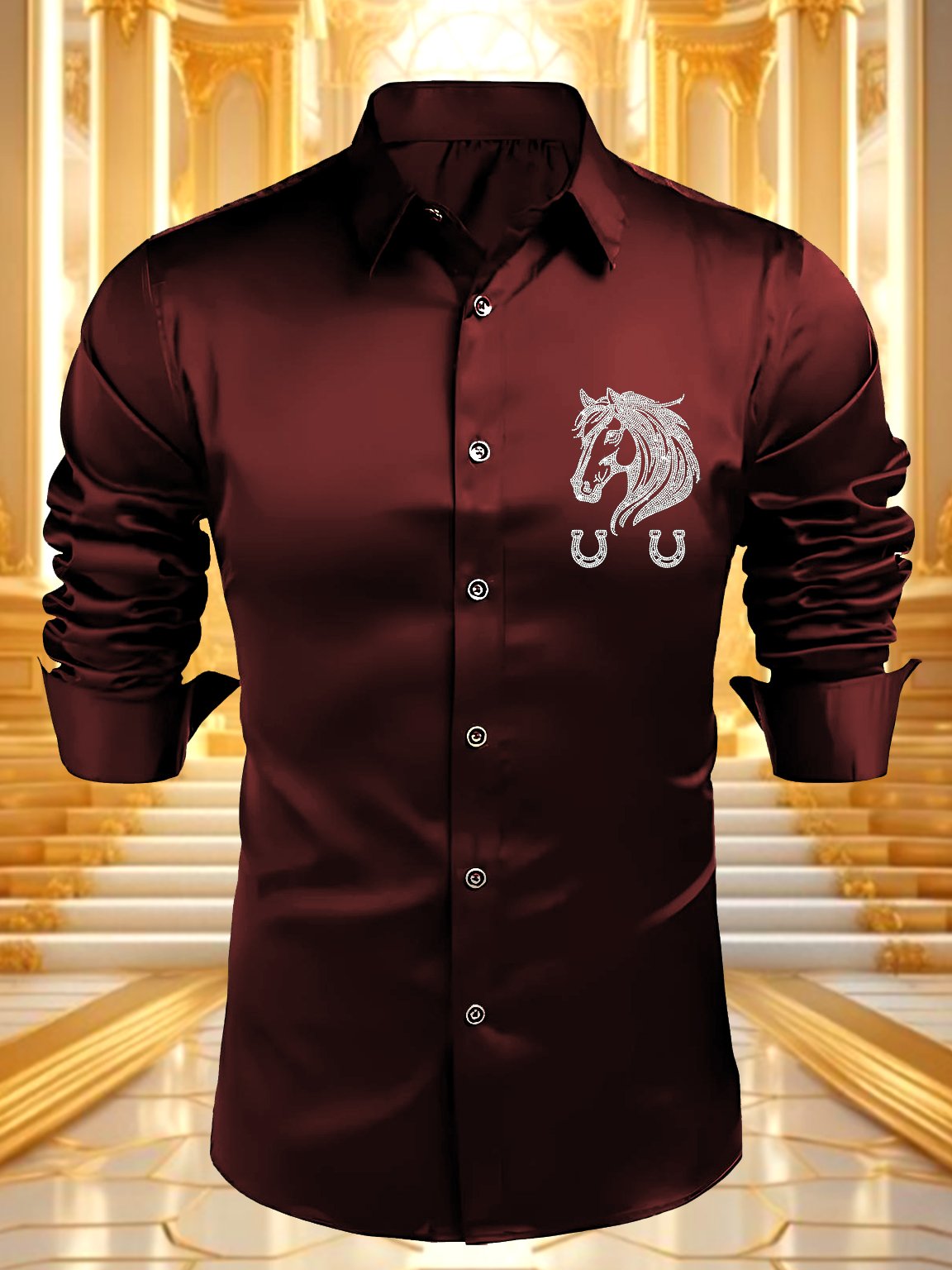 Camisa satén Luxe de manga larga con botones para hombre