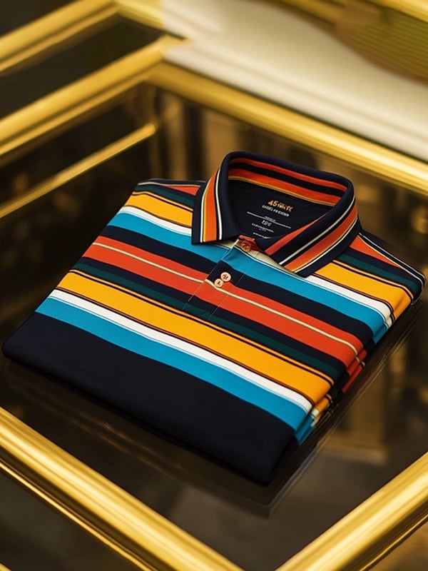 Camisa polo retro ejecutivo rayas estampado de manga larga para hombre