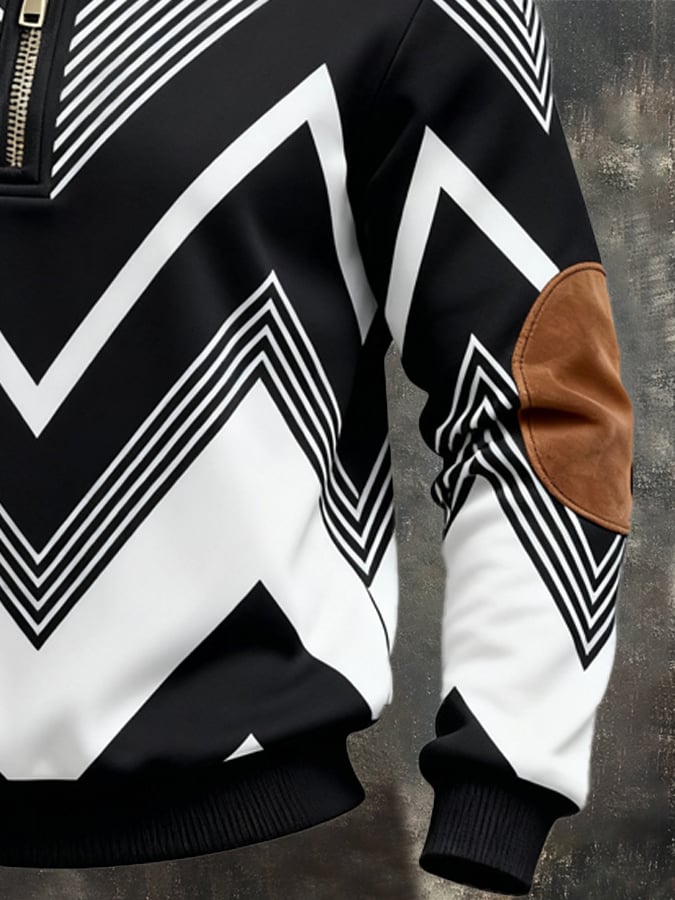 Sudadera retro en bloques de color estampado cierre para hombre