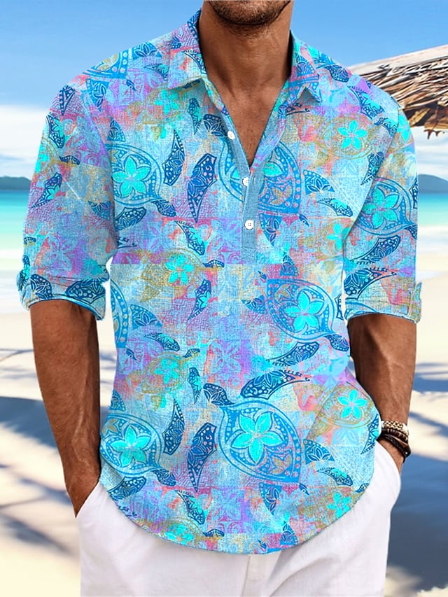 Camisa casual Hawaiian estampado Lapel para hombre