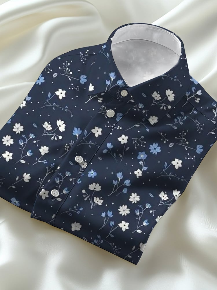 Camisa ejecutivo casual floral solapa de manga corta para hombre