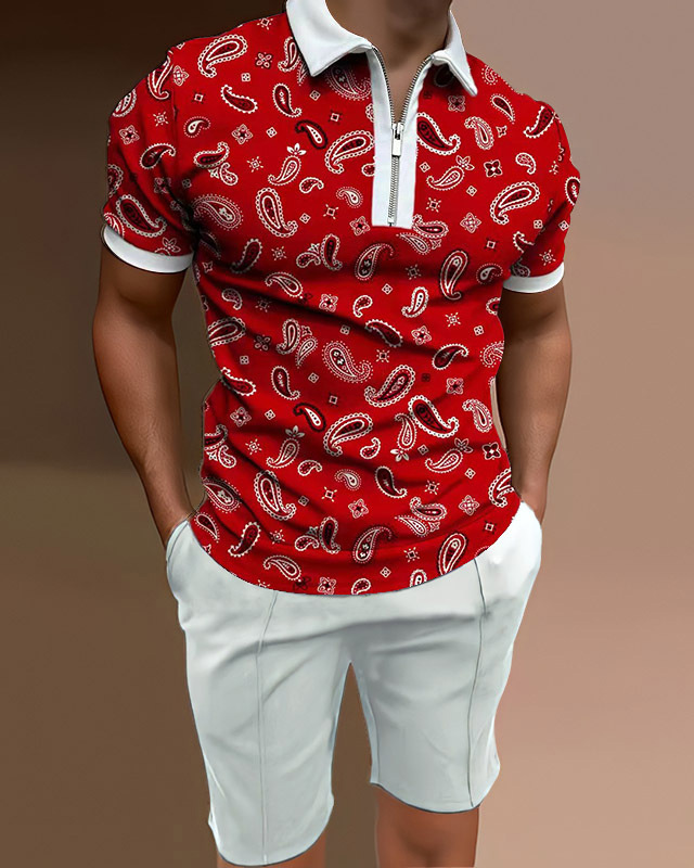 Camisa polo casual Cashew Flower Two Piece para hombre