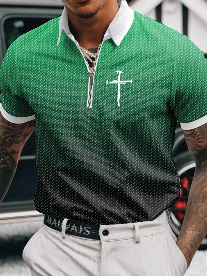 Camisa polo Faith estampado casual con cierre para hombre