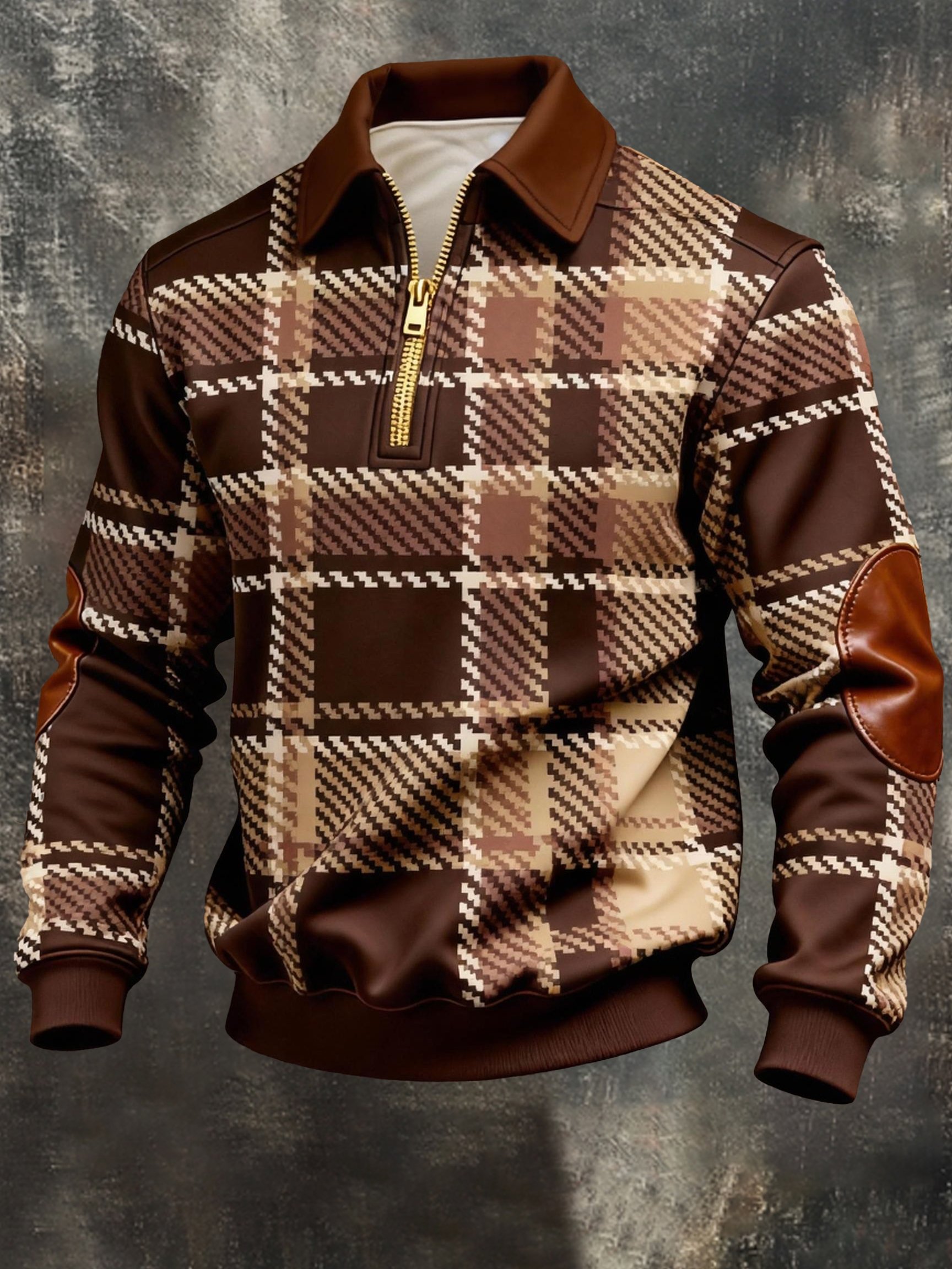 Sudadera vintage Color-Block estampado con cierre con gorrasucha para hombre