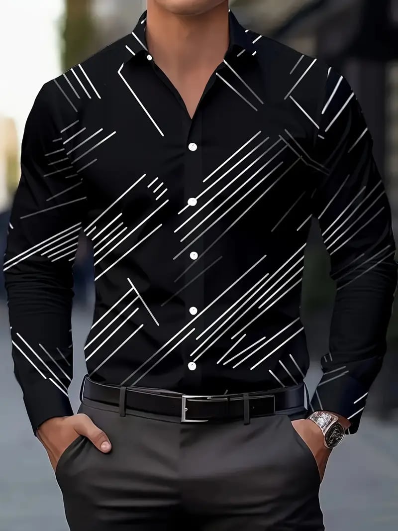 Camisa Street Style ejecutivo casual estampado de manga larga para hombre