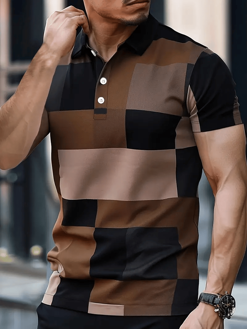 Camisa polo ejecutivo rayas Logo con botones de manga corta para hombre