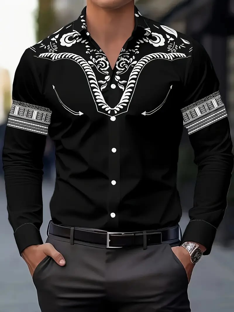 Camisa Street Style ejecutivo casual estampado de manga larga para hombre