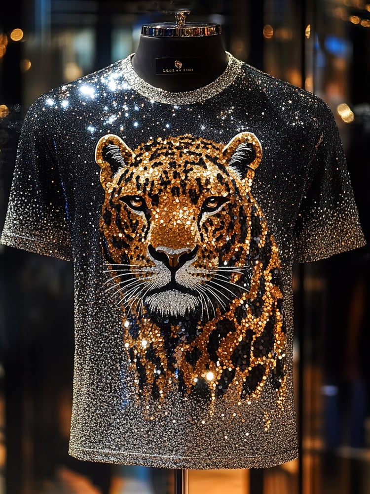 Camiseta Tiger Sequin ejecutivo estampado de manga corta para hombre