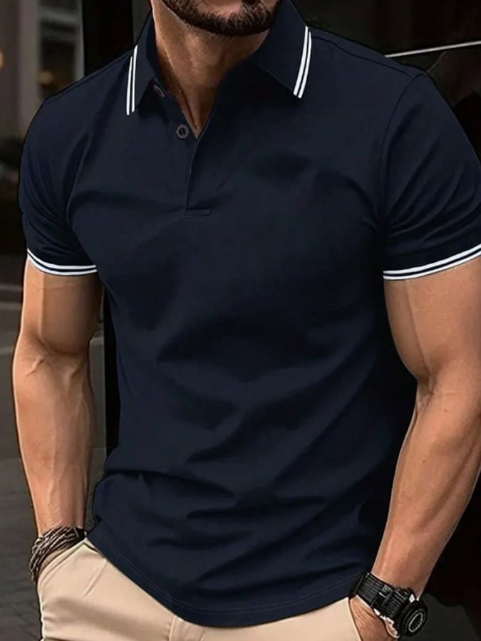 Camisa polo clásico a cuadros en bloques de color casual ejecutivo de moda para hombre