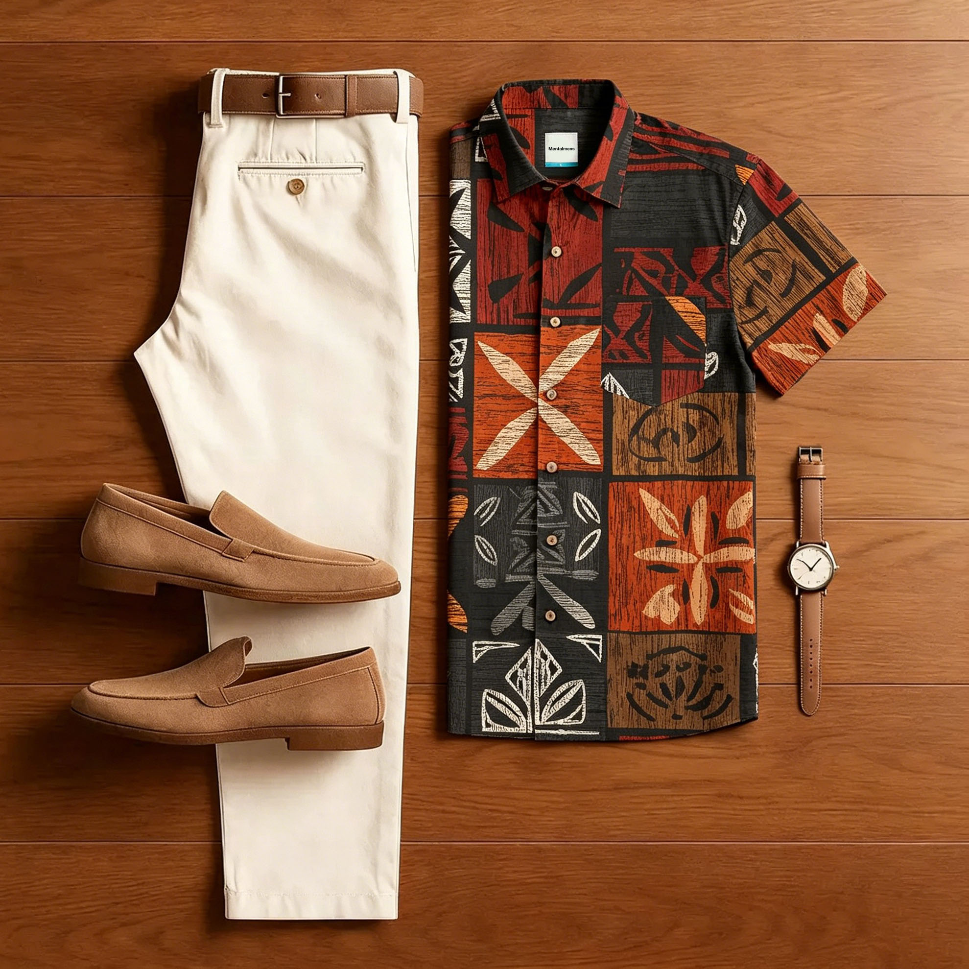 Retro Tribal Grid estampado Men 2 Piece Set