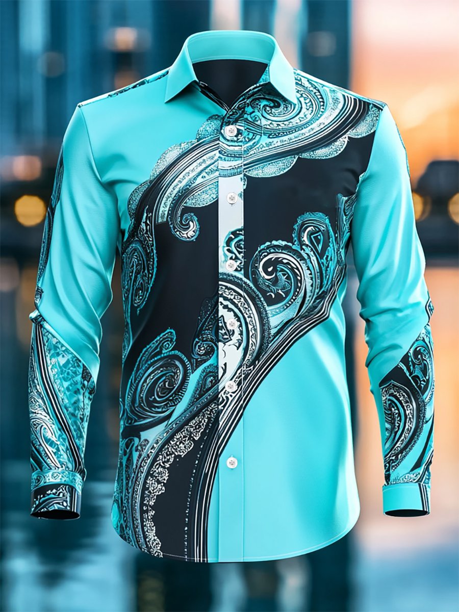 Camisa retro casual ejecutivo de manga larga para hombre