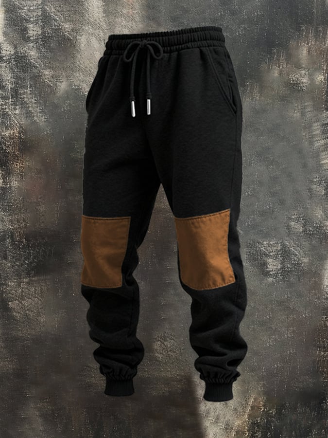 Sudadera retro Stitching Contrast Color Hooded casual Suit para hombre