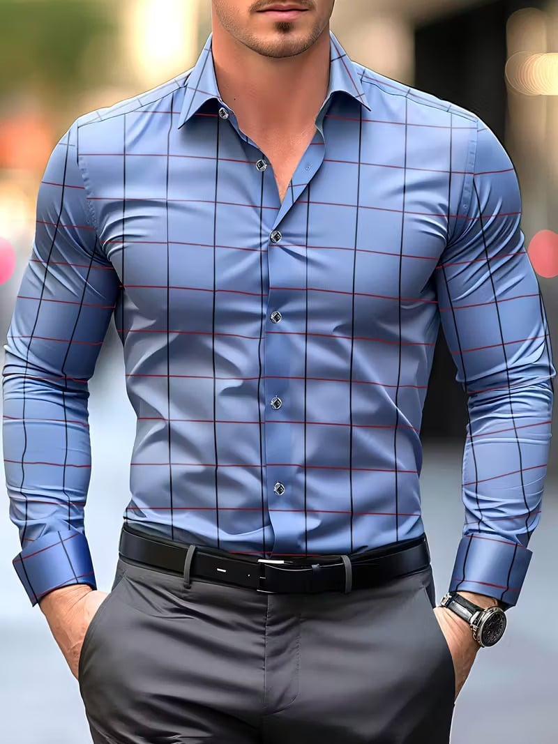 Camisa Street Style ejecutivo casual estampado de manga larga para hombre
