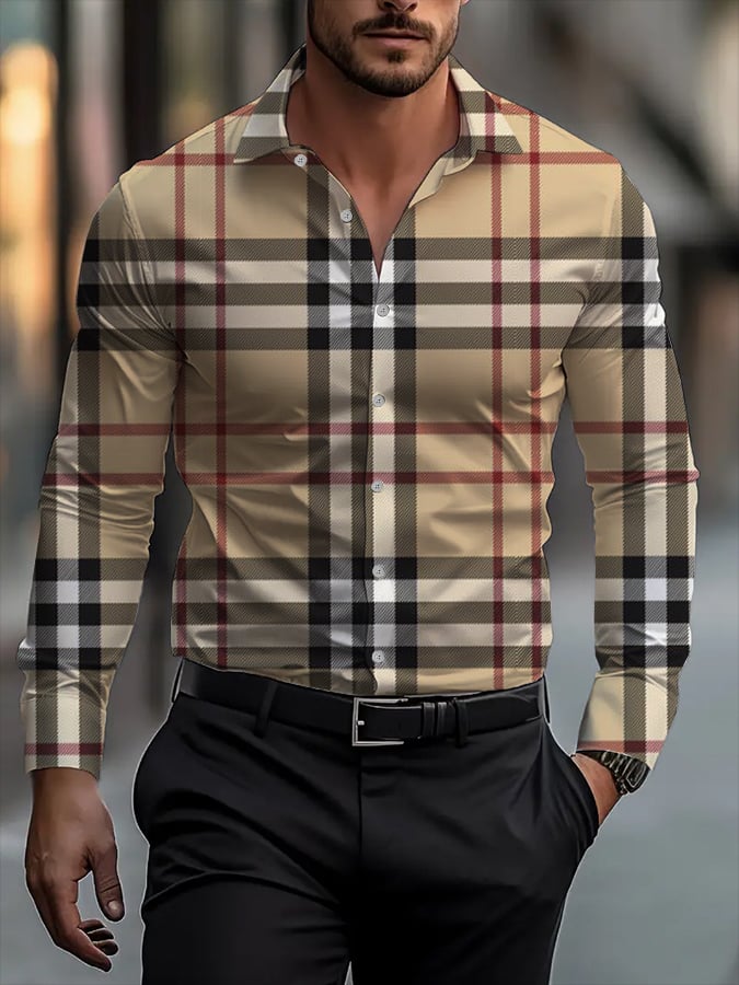Camisa ejecutivo casual a rayas de manga larga para hombre