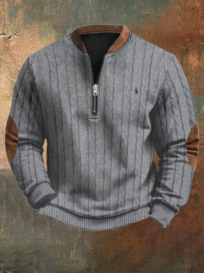 Sudadera retro ejecutivo estampado Zip cuello para hombre