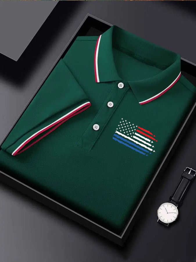 Camisa polo Independence Day retro Flag Fighter diseño para hombre