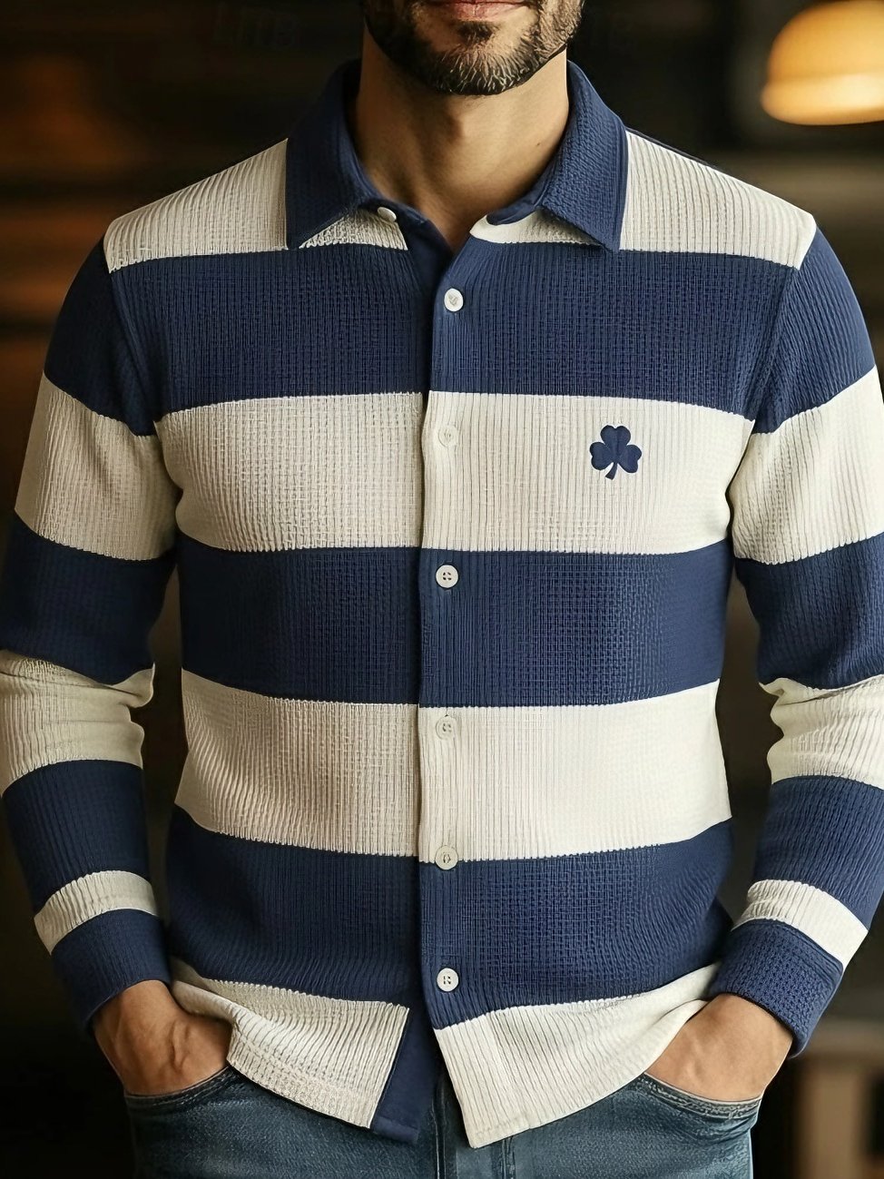 Camisa St. Patrick's Day Shamrock degradado Color Waffle camisa casual camisa de manga larga para hombre