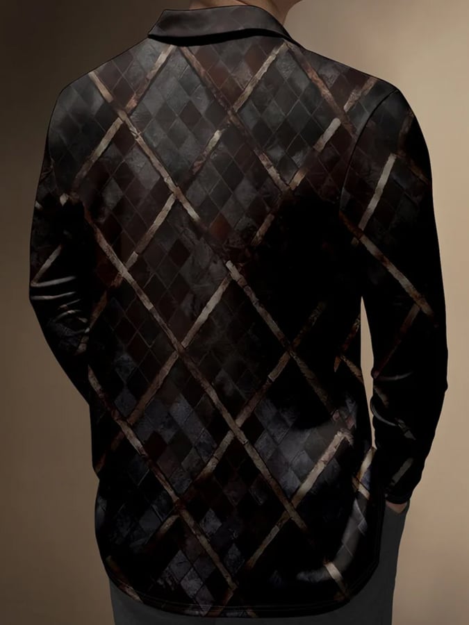 Camisa polo vintage geométrico Button estampado casual para hombre